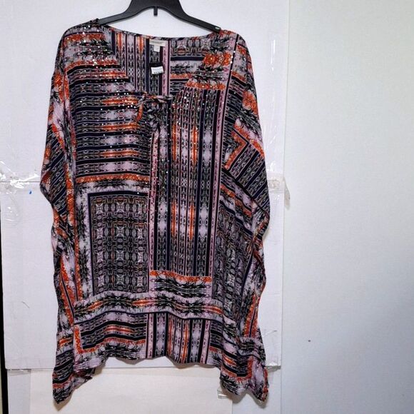 Avenue Plus Sized Women's Kaftan Top Yukata Colorful Loose Fit Poncho 30/32 NWT - Picture 1 of 9